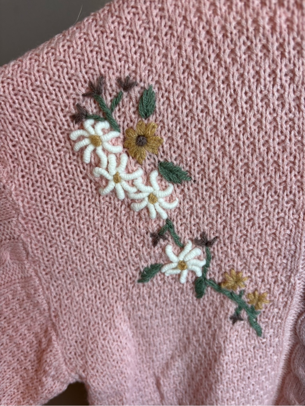 So Me Pink Cable Knit Sweater with Floral Embroidery - Picture 3 of 5